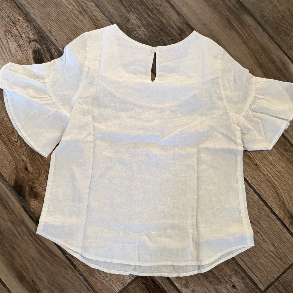 SUNDANCE Willa Whisper NWT Linen Flutter Sleeve Top in White, Size S - Picture 3 of 10